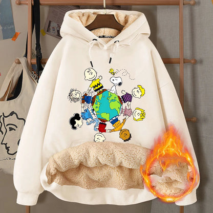 Winter Snoopy Fleece Hoodie Adult Cartoon Warm Sweatshirt Gift Coat