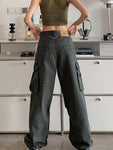 High Street Women's Slim Denim Cargo Pants with Big Pocket