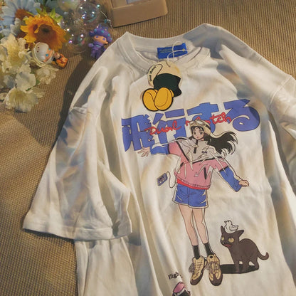 Y2k Harajuku Japanischen Anime Cartoon Druck T-shirt High Street
