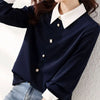 Womens Polo Collar Blouse Long Sleeve Button Patchwork Casual Top Slim