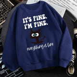 It’s Fine I’m Fine Everything Is Fine Long Sleeves Cute Cat Casual Pullover Streetwear Y2k Hooded