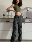 High Street Women's Slim Denim Cargo Pants with Big Pocket