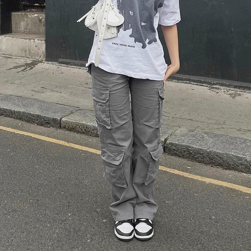 Cargo Pants Vintage Y2k  Women Fashion Streetwear Pockets Wide