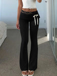 Women's Y2K High Waist Flared Pants with Lace Trim 2024 Fashion