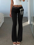 Women's Y2K High Waist Flared Pants with Lace Trim 2024 Fashion