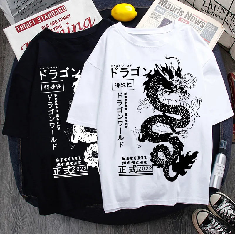 2024 T-Shirt mit Drachen-Print Streetwear