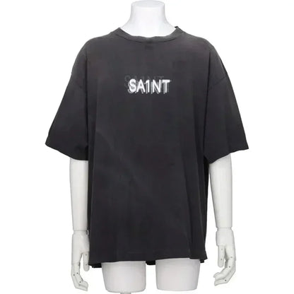 25SS Vintage Grey Saint T-Shirt Streetwear Character Logo Print Cotton