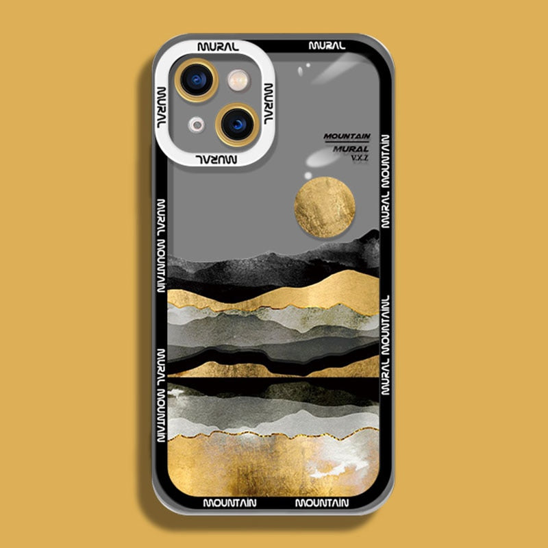 Mountain Mural Scenery Soft Silicone Case for iPhone