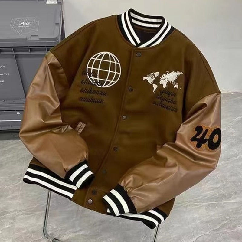 American Retro Letter Print Baseball Jacket