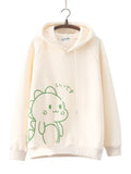 2023 Kawaii Dinosaurier Hoodie mit Horn – Warmer Fleece-Damenpullover