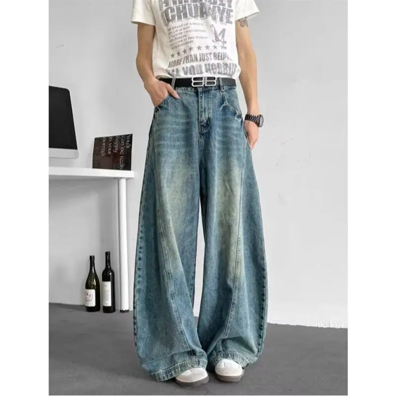 Men Baggy Jeans Wide Leg Unisex Streetwear Hip Hop Dance Pants Loose Fit