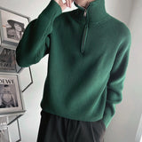 Green Knitted Zippered Sweaters For Men Casual And Stylish