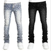Men Pearl Detail Jeans Straight Leg Stretch Denim Pants Fashion