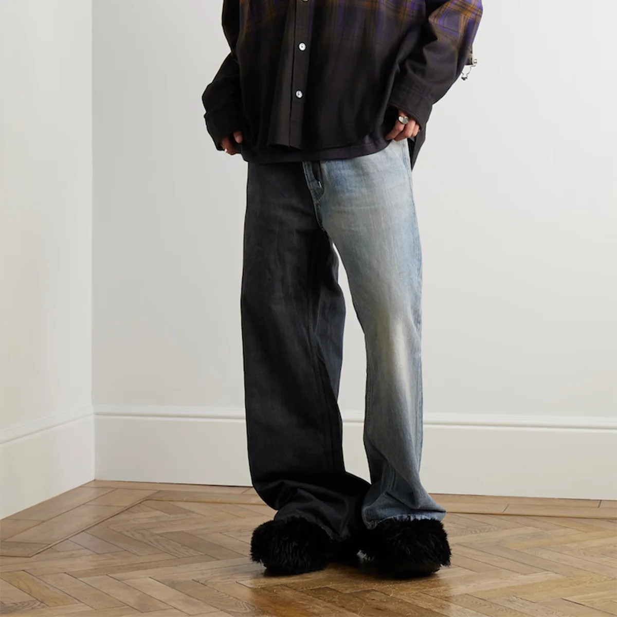 Asymmetric Patchwork Men Jeans Casual Streetwear Trend