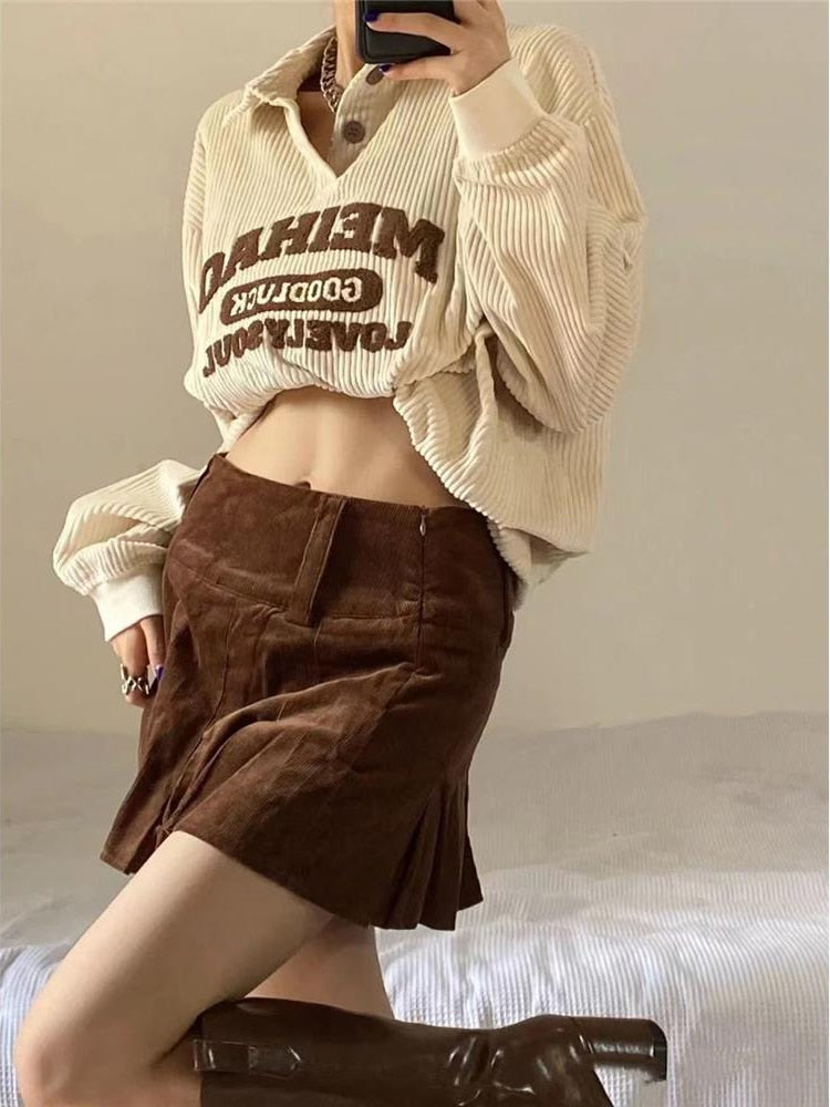 Hoodies Oversized  Polo Collar Casual Tops Vintage