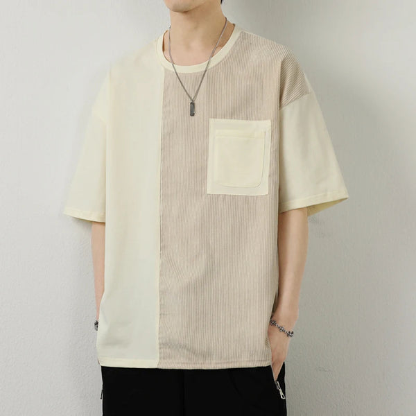 Mens Oversized Contrast Color Tee Cotton Hip Hop Streetwear Shirt