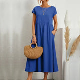 Womens Solid Color Cotton Linen Dress