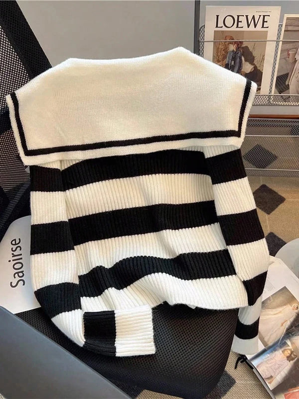 Womens Shawl Collar Layered Knit Top Striped Contrast