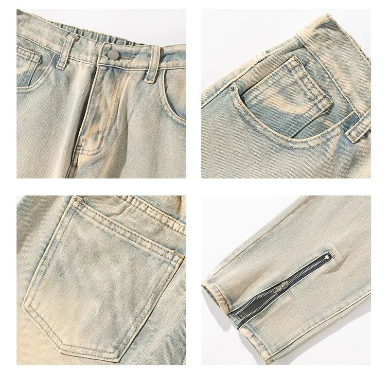 Retro Zipper Elastic Waist Straight Oversized Baggy Pants