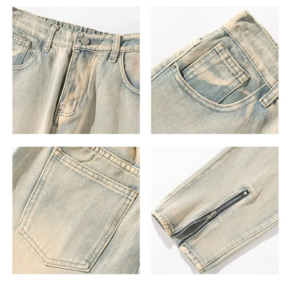 Retro Zipper Elastic Waist Straight Oversized Baggy Pants