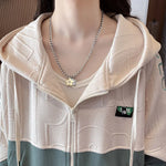 Spring Autumn Women's Zipper Hoodies Contrast Style Loose Hooded