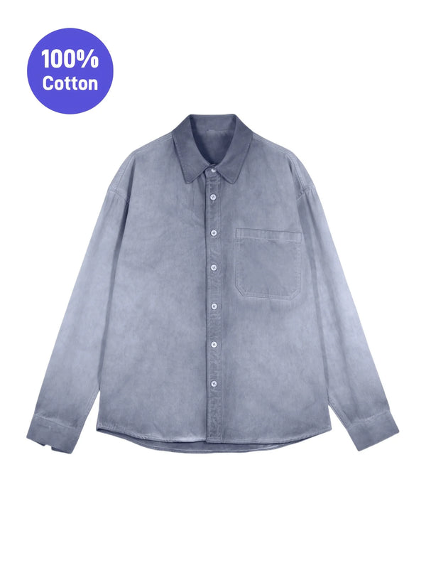 Mens Tie Dye Gradient Shirt Long Sleeve Button Up Streetwear Pocket