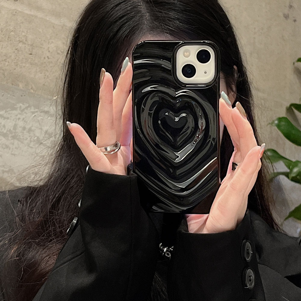 Luxury Electroplate Silver Heart Water Ripple Phone Case for iPhone Soft Silicone