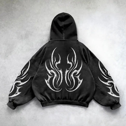 Detailed Tribal Fire Design Hip-Hop Men Hoodie
