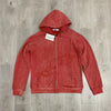 Oversized Red Zip Hoodie Unisex Washed Cotton Embroidered Jacket
