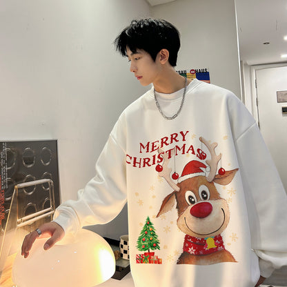 Men Sweater Tees Christmas American Fashion Printed Plush Thick Lovers Coat Loose Casual