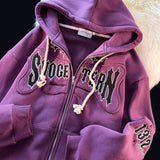 Hoodies Women  Embroidery  High Quality Hooded Zipper Cardigan Loose Casual