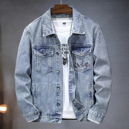 Trendy Street Cowboy Jacket 2024 Men’s Retro Washed Denim Coat