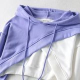 Streetwear Frauen Cropped Y2K Hoodies Casual Langarm Kontrast Farbe Mit Kapuze