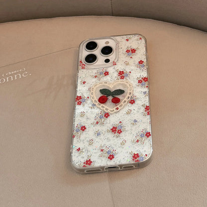 Glitter Cherry Embroidered iPhone Case Transparent