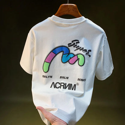 Men’s 2025 Embroidered Printed T-Shirt Summer Loose Fit Plus Size Top