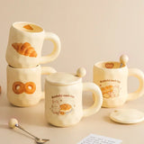 1pc 480ml Ceramic Mug with Spoon and Lid Cute Ceramic Coffee