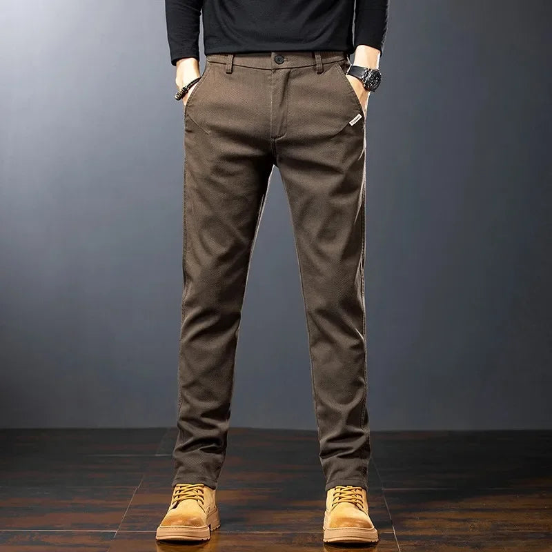 Mens Cotton Dress Pants Straight Fit Business Work Trousers Casual