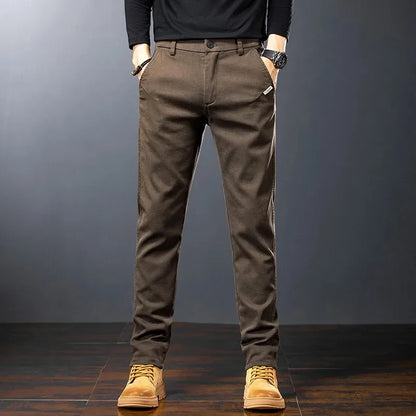 Mens Cotton Dress Pants Straight Fit Business Work Trousers Casual