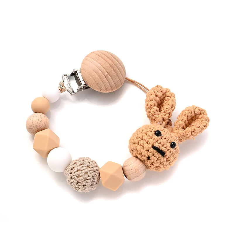 Wooden Pacifier Clip Rabbit Teething Chain BPA Free