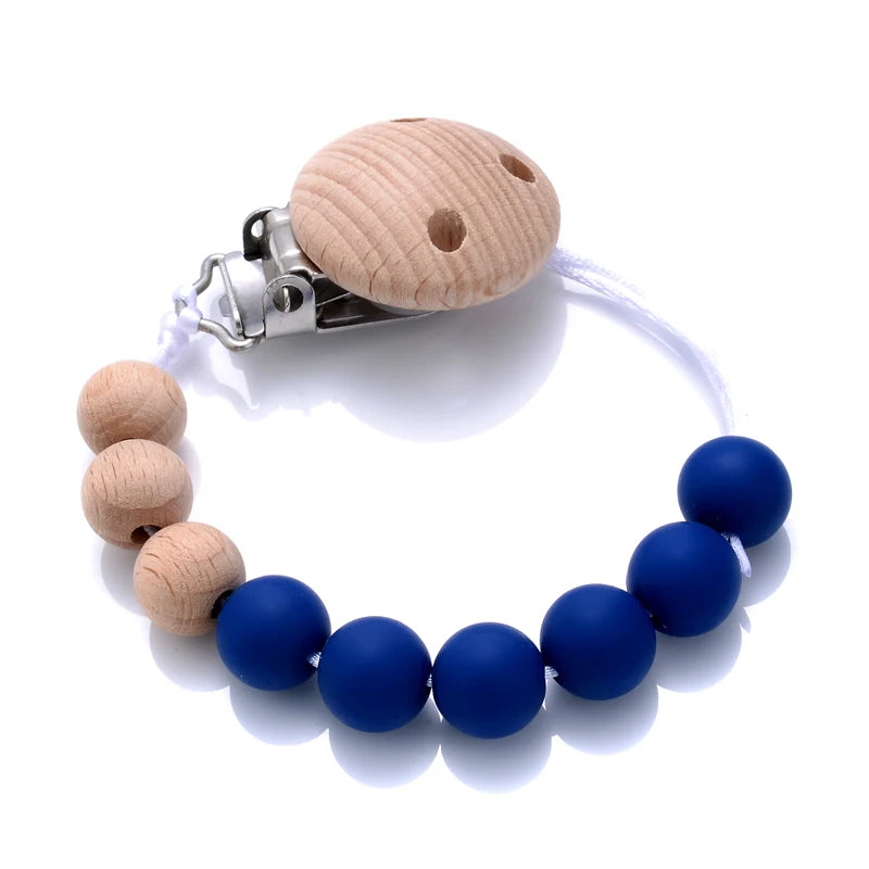 Wooden Pacifier Clip Silicone Beads Baby Teether Toy