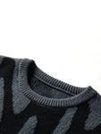 Contrast Color Knitted Pullover Sweater With Round Neck For Autumn