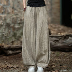 Linen Cargo Pants Vintage Elastic Waist Yoga Trousers Loose Casual Long Wide Leg Oversize