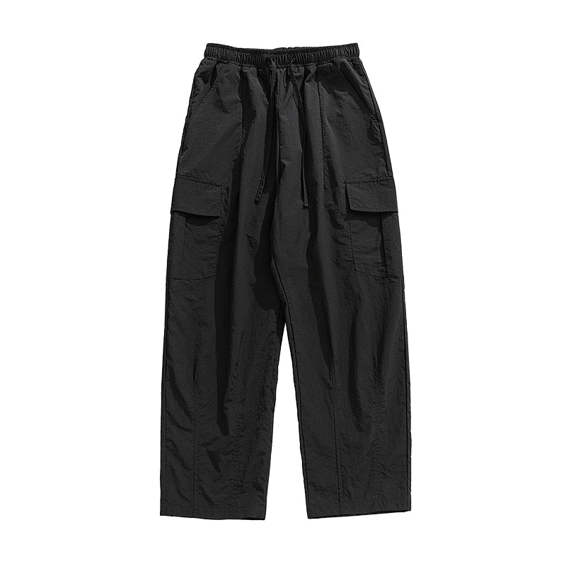 Cargo Pants Multi-Pocket Men Casual Solid Colour Baggy Wide Pants