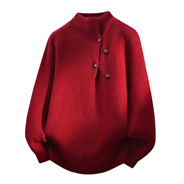 Unisex Turtleneck Sweater Oversized Button Detail Knit Pullover 2026