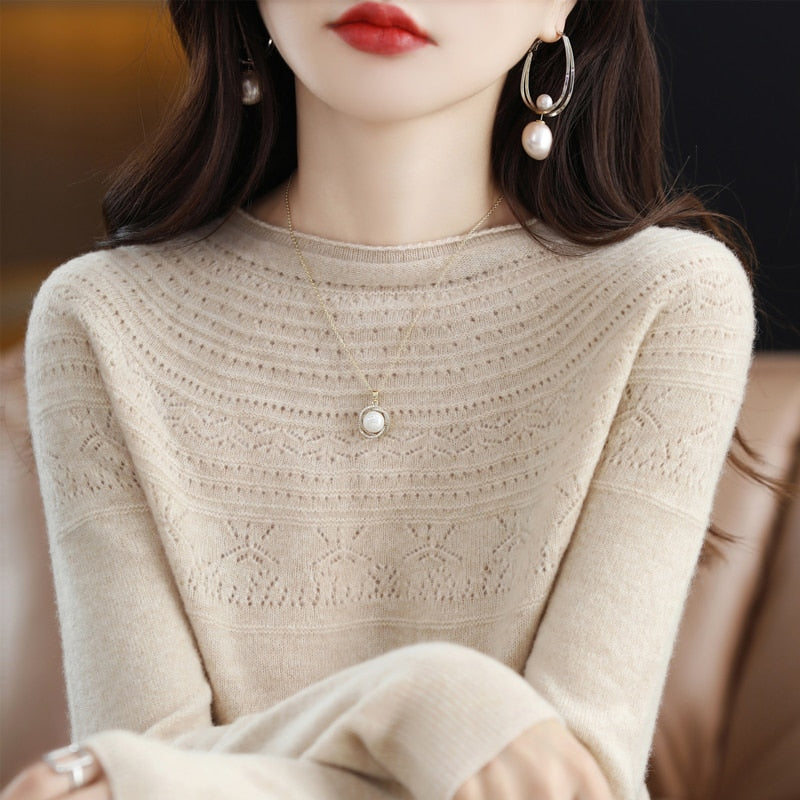 Autumn Winter New Seamless One-Line Pullover WooL Round S Neck UpperBody Hollow - xinnzy