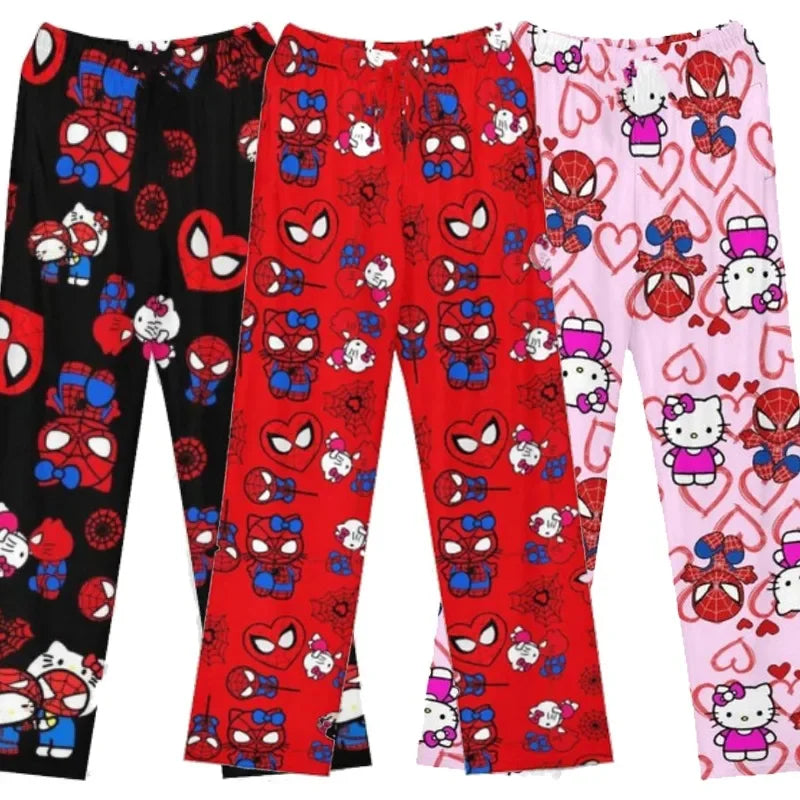 Hello Kitty Spider-Man Pajama Pants Cotton Loose Women’s Lounge Wear