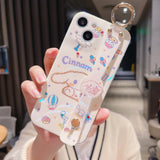 Cartoon White and Pink Cat With diamond Phone Case For Iphone Plus off Wrist Strap Cover