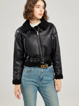 Women's Winter Faux Lambswool Leather Jacket High-Street Motorcycle