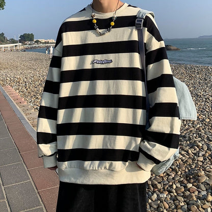 Men Sweatshirts Striped Korean Style Fashion Pullovers