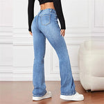 Vintage Mid Waist Flares Denim With Button Splice